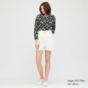 uniqlo white high waisted belted denim shorts